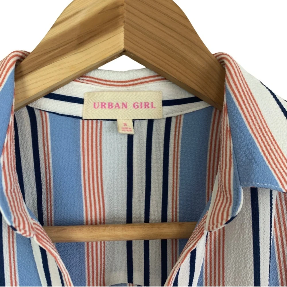 Urban Girl Women’s Belted Cargo Shirt Dress Tunic Mini Tie Waist Stripe Small - Picture 5 of 16